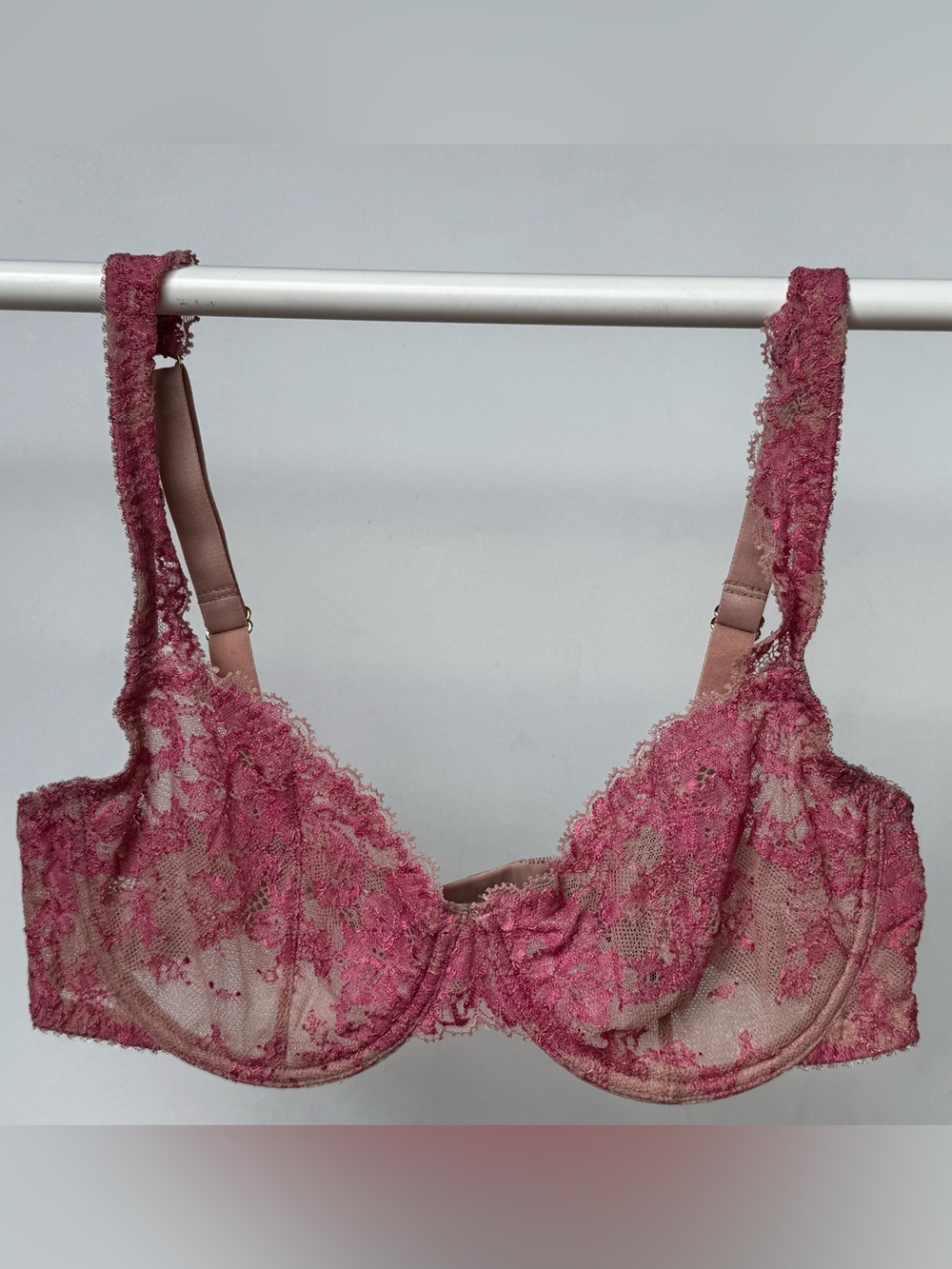 Lace Overlay Underwire Bra in Dusty Rose